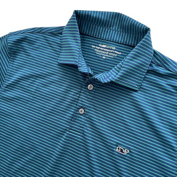 Vineyard Vines Mens On the Go Sankaty Polo Stripes Medium Preppy Casual Stretch - Picture 1 of 7